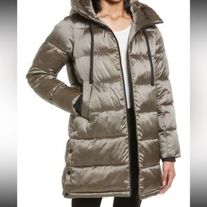 Brand New Sam Edelman Funnel Collar Puffer Coat in Fern Green Sz Medium